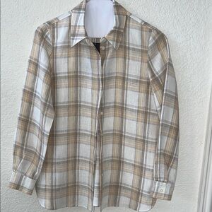 Lafayette 148 New York Beige Plaid Shirt